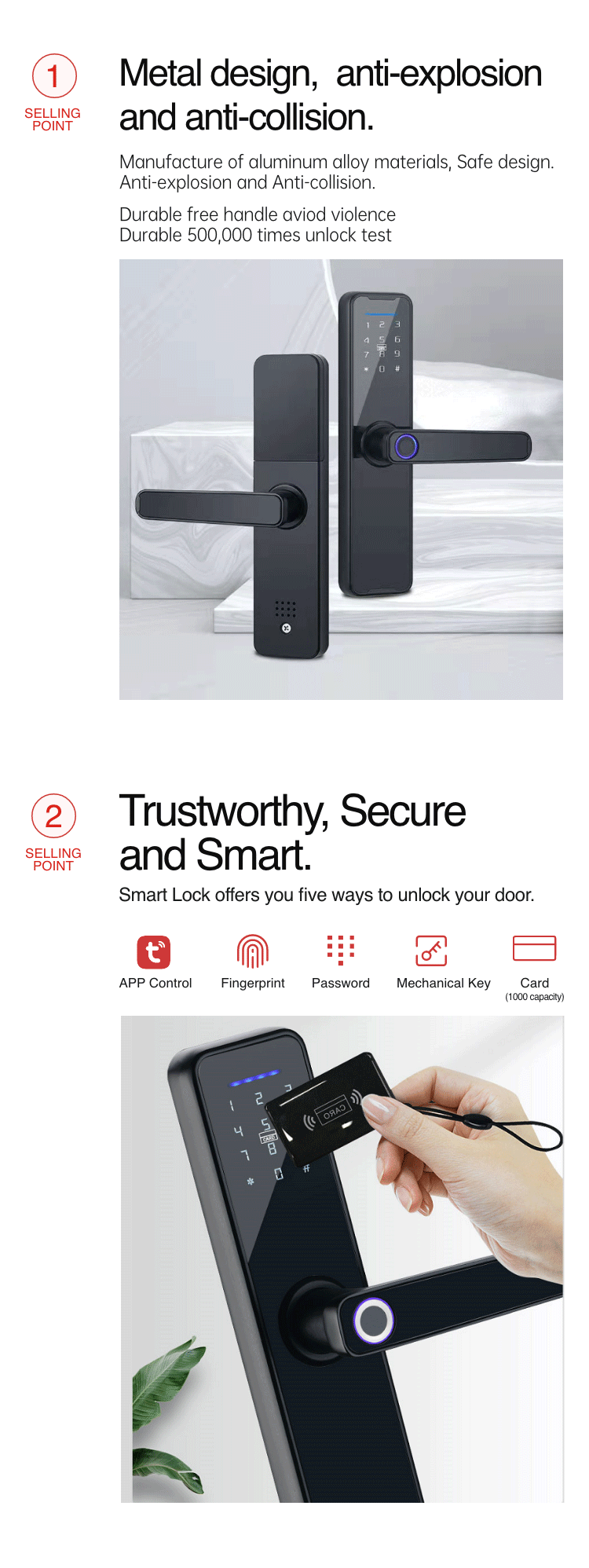 Smart Mortise Door Lock - Fingerprint, Password, Mechanical Key, Card, APP, Bluetooth/WiFi  TAML20