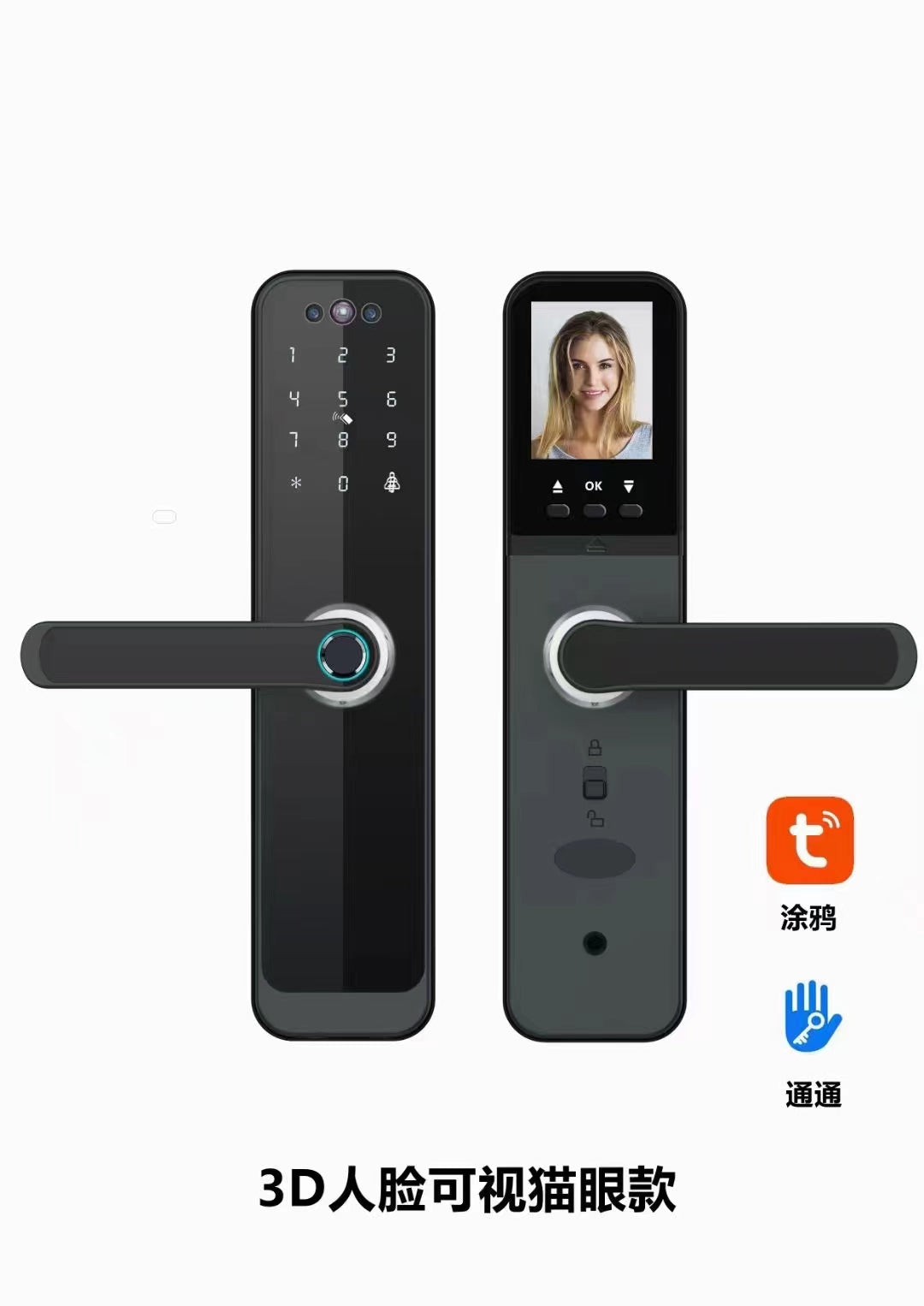 Mortise Door Lock with Camera - Fingerprint, Password, Mechanical Key, Card, APP, Bluetooth/WiFi  TALC08