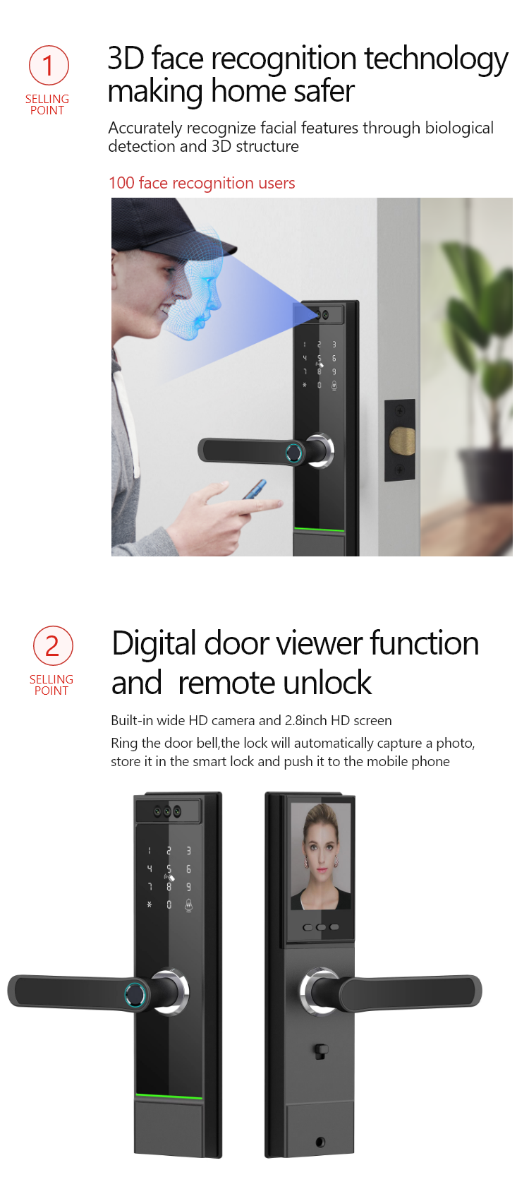 Smart Mortise Door Lock with Camera - Face Recognition, Fingerprint, Password, Mechanical Key, Card, APP, Bluetooth/WiFi  TALC10