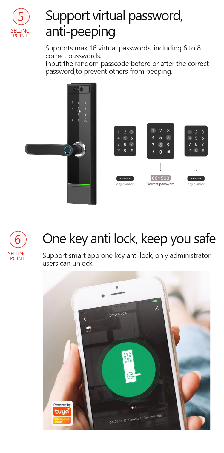 Smart Mortise Door Lock with Camera - Face Recognition, Fingerprint, Password, Mechanical Key, Card, APP, Bluetooth/WiFi  TALC10