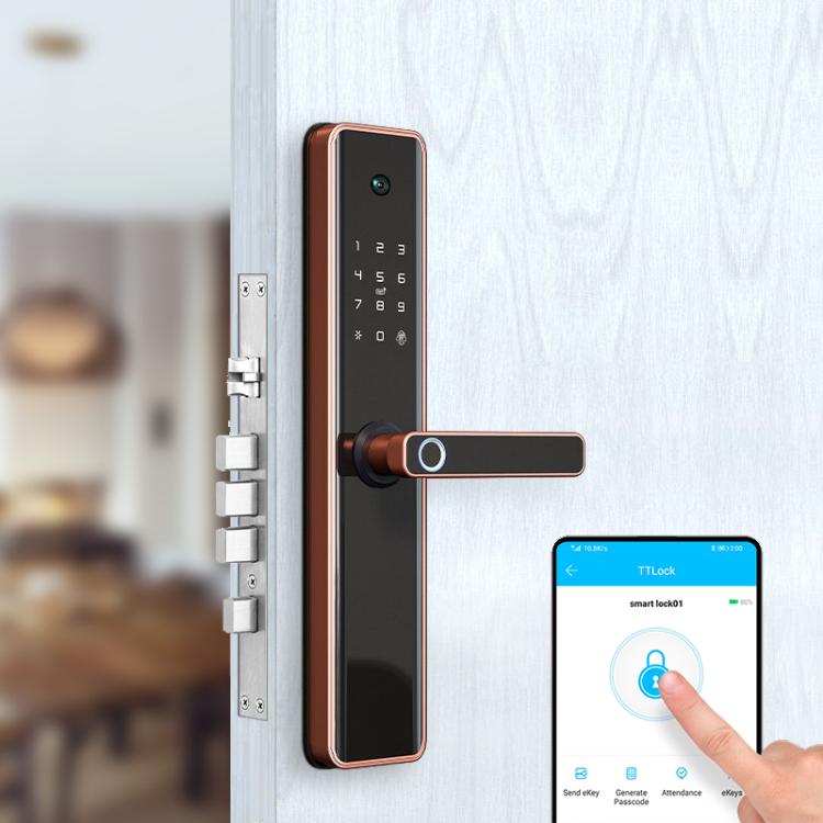 Smart Mortise Door Lock with Camera - Fingerprint, Password, Mechanical Key, Card, APP, Bluetooth/WiFi TALC03