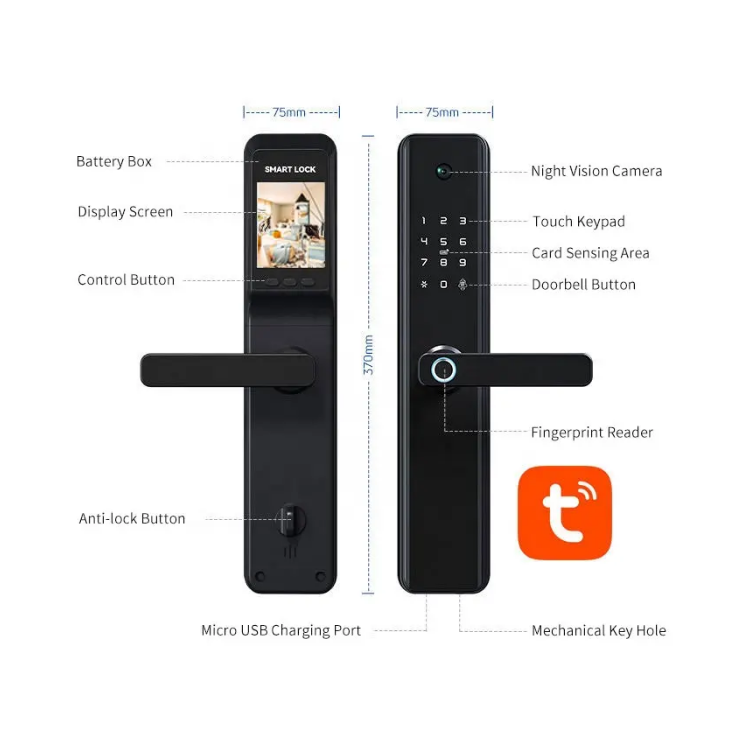 Smart Mortise Door Lock with Camera - Fingerprint, Password, Mechanical Key, Card, APP, Bluetooth/WiFi TALC03