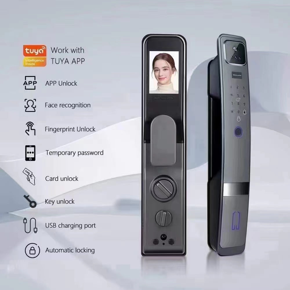 Smart Mortise Door Lock with Camera - Face Recognition, Fingerprint, Password, Mechanical Key, Card, APP, Bluetooth/WiFi  TALC05