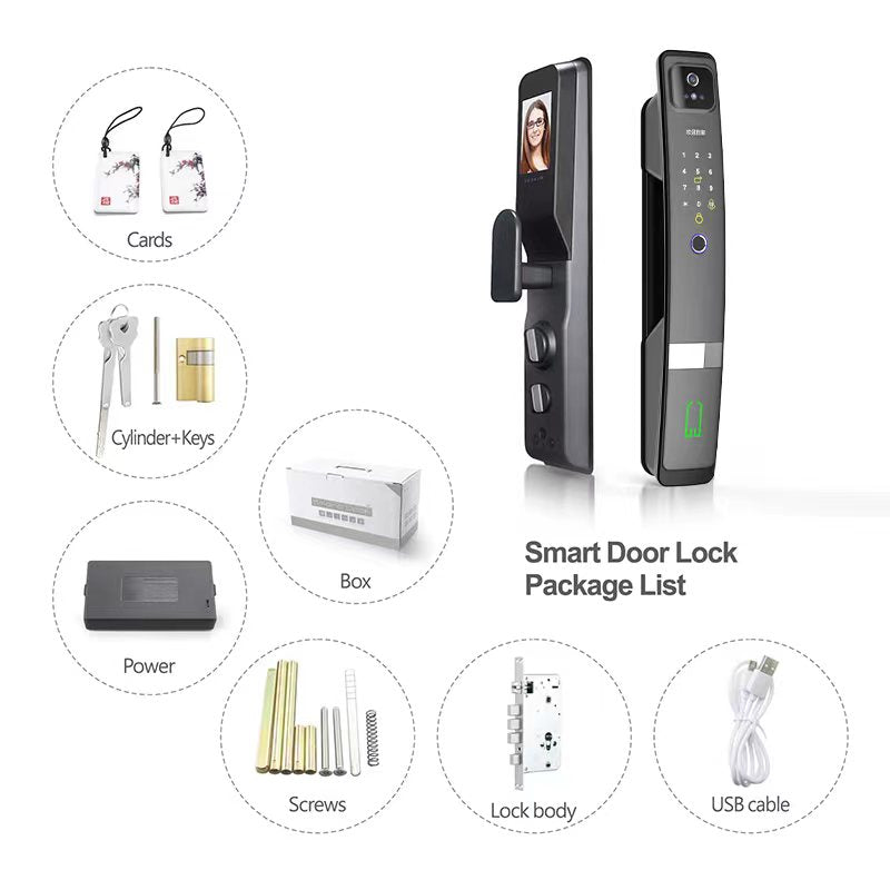 Smart Mortise Door Lock with Camera - Face Recognition, Fingerprint, Password, Mechanical Key, Card, APP, Bluetooth/WiFi  TALC05