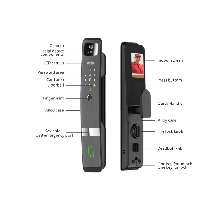 Smart Mortise Door Lock with Camera - Face Recognition, Fingerprint, Password, Mechanical Key, Card, APP, Bluetooth/WiFi  TALC05