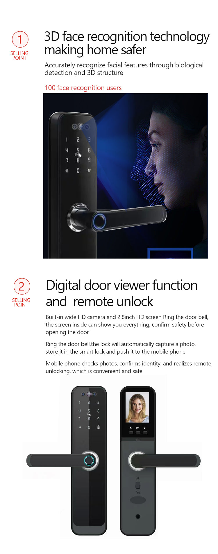 Mortise Door Lock with Camera - Fingerprint, Password, Mechanical Key, Card, APP, Bluetooth/WiFi  TALC08