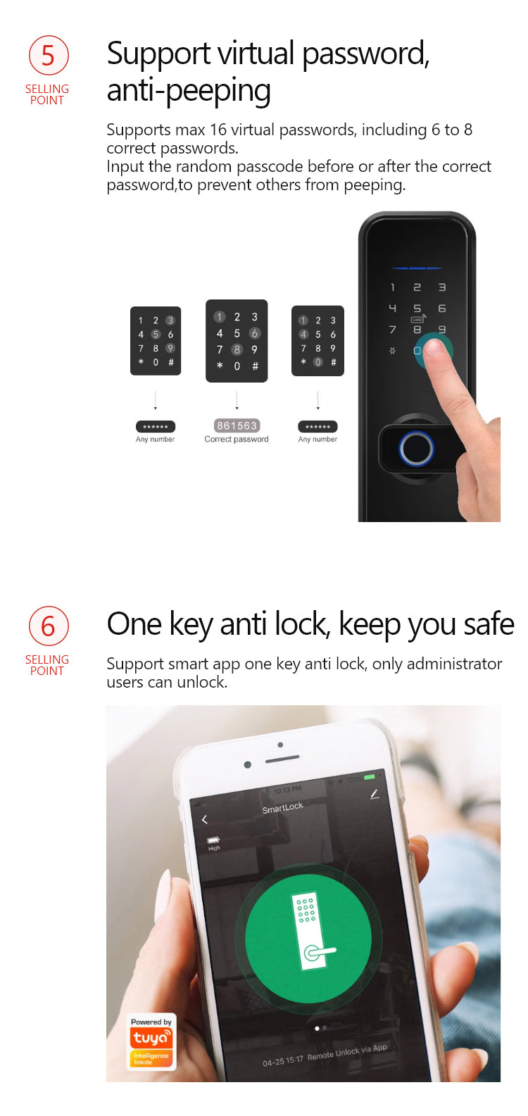 Mortise Door Lock with Camera - Fingerprint, Password, Mechanical Key, Card, APP, Bluetooth/WiFi  TALC08