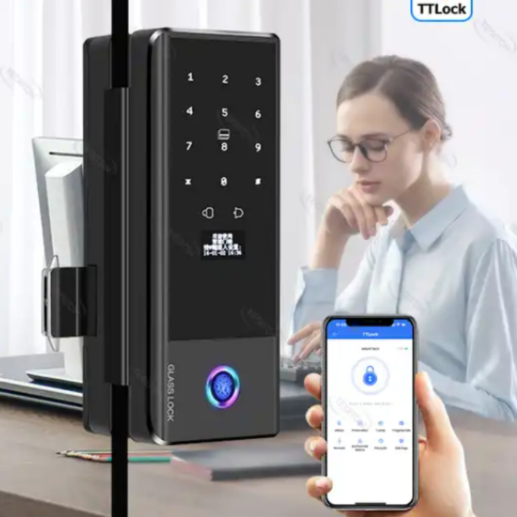 Smart Glass Door Lock - Fingerprint Password Card APP Wifi / Bluetooth Mechanical Key Smart Lock for Glass Doors  TAGL05