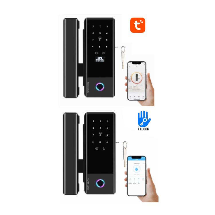 Smart Glass Door Lock - Fingerprint Password Card APP Wifi / Bluetooth Mechanical Key Smart Lock for Glass Doors  TAGL05