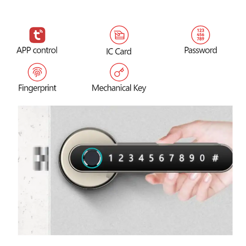 Smart Door Lock - Fingerprint Passcode Bluetooth APP Physical Key Free Tuya APP Smart Door Handle with Latch - SLH6