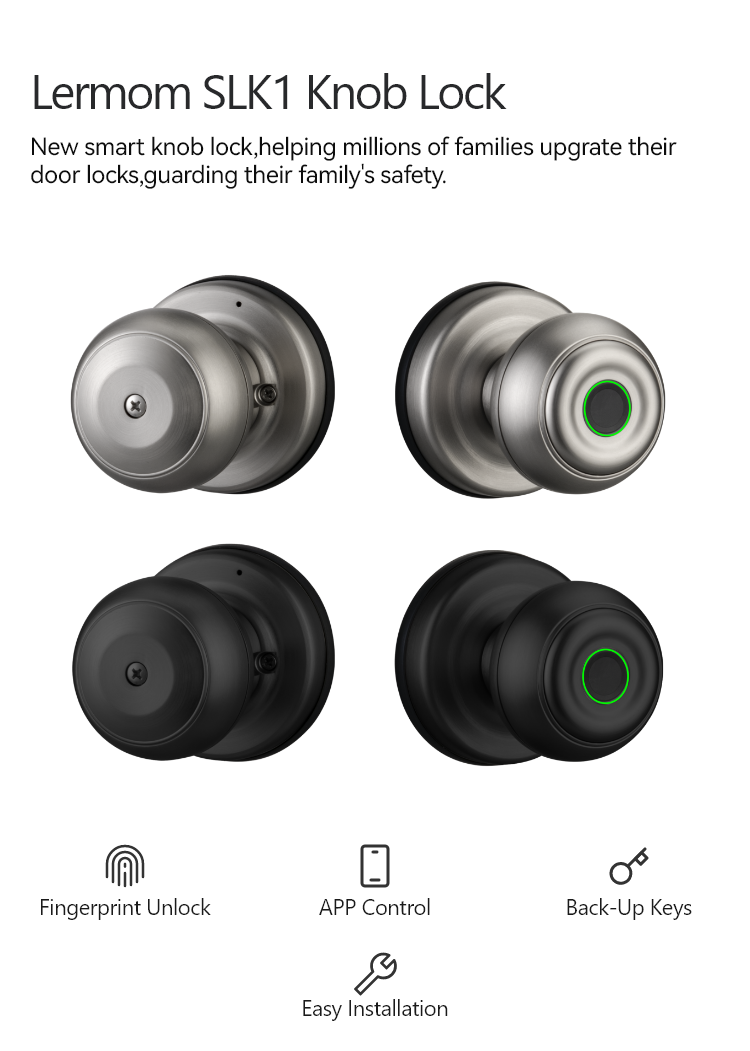 Smart Door Knob  - Fingerprint APP Mechanical Key  - SLK1