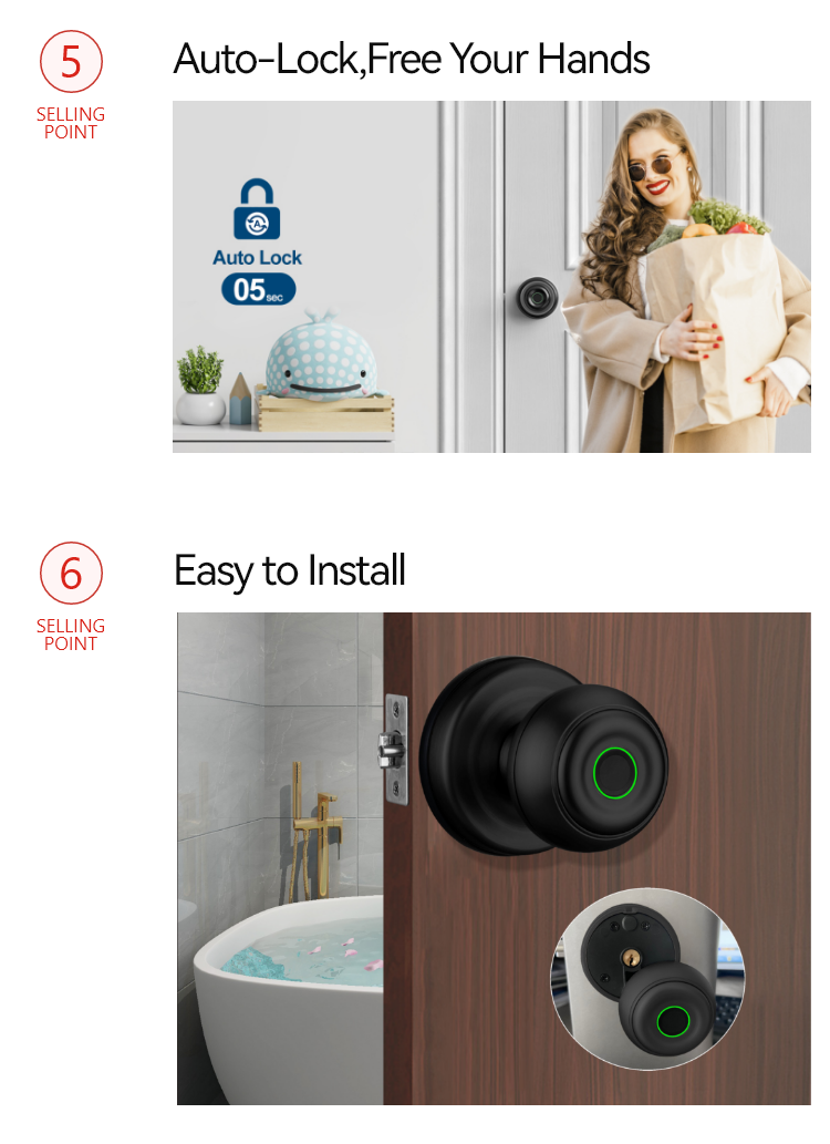 Smart Door Knob  - Fingerprint APP Mechanical Key  - SLK1