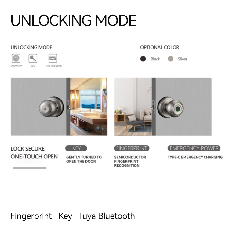 Smart Door Knob  - Fingerprint APP Mechanical Key  - SLK1