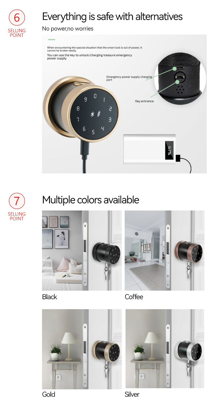 Smart Door Knob  - Fingerprint Password APP Card Mechanical Key  TADK05