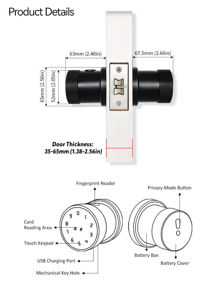 Smart Door Knob  - Fingerprint Password APP Card Mechanical Key  TADK05